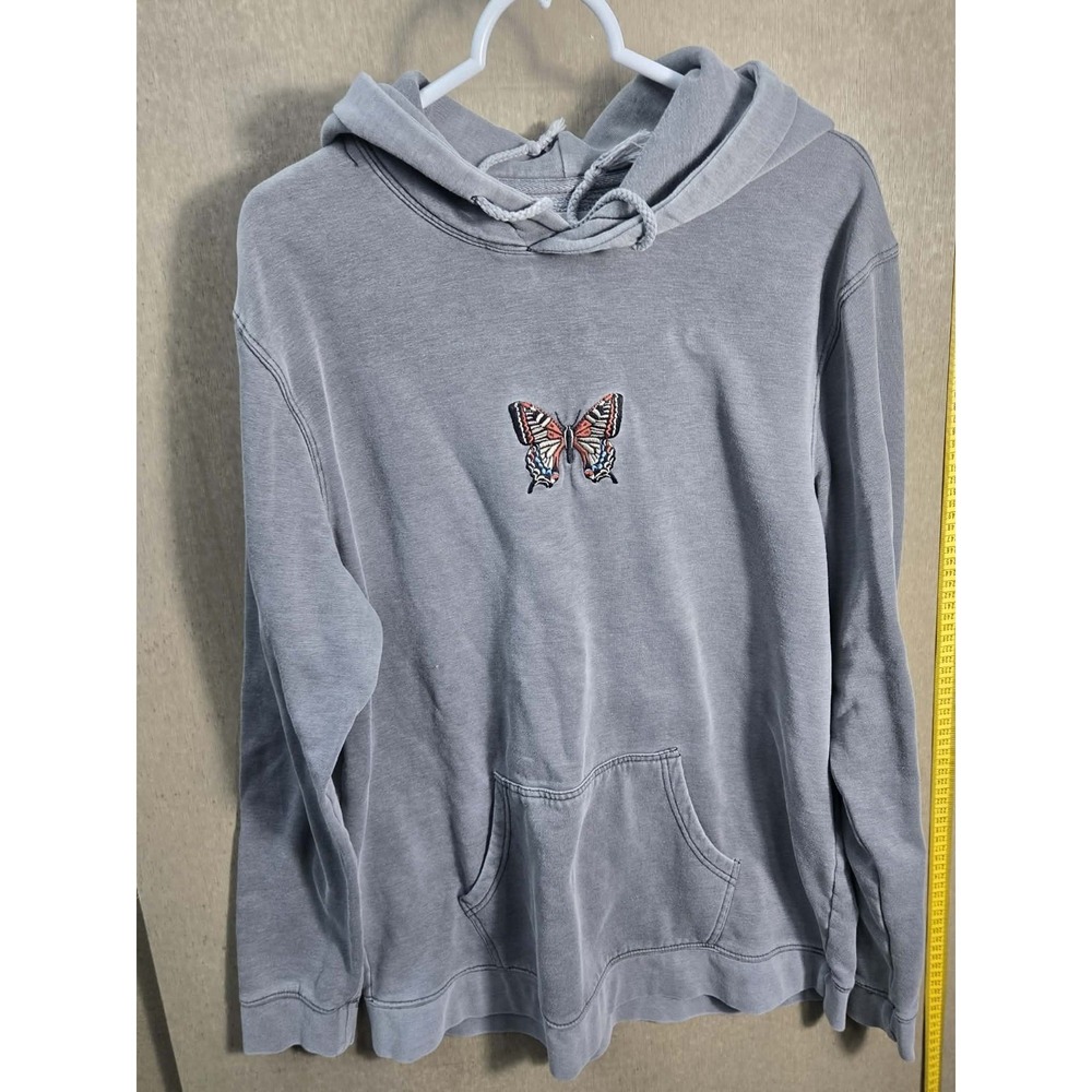 PacSun‎ Butterfly Embroidered Hoodie Gray Pullover Sweatshirt Womens Large